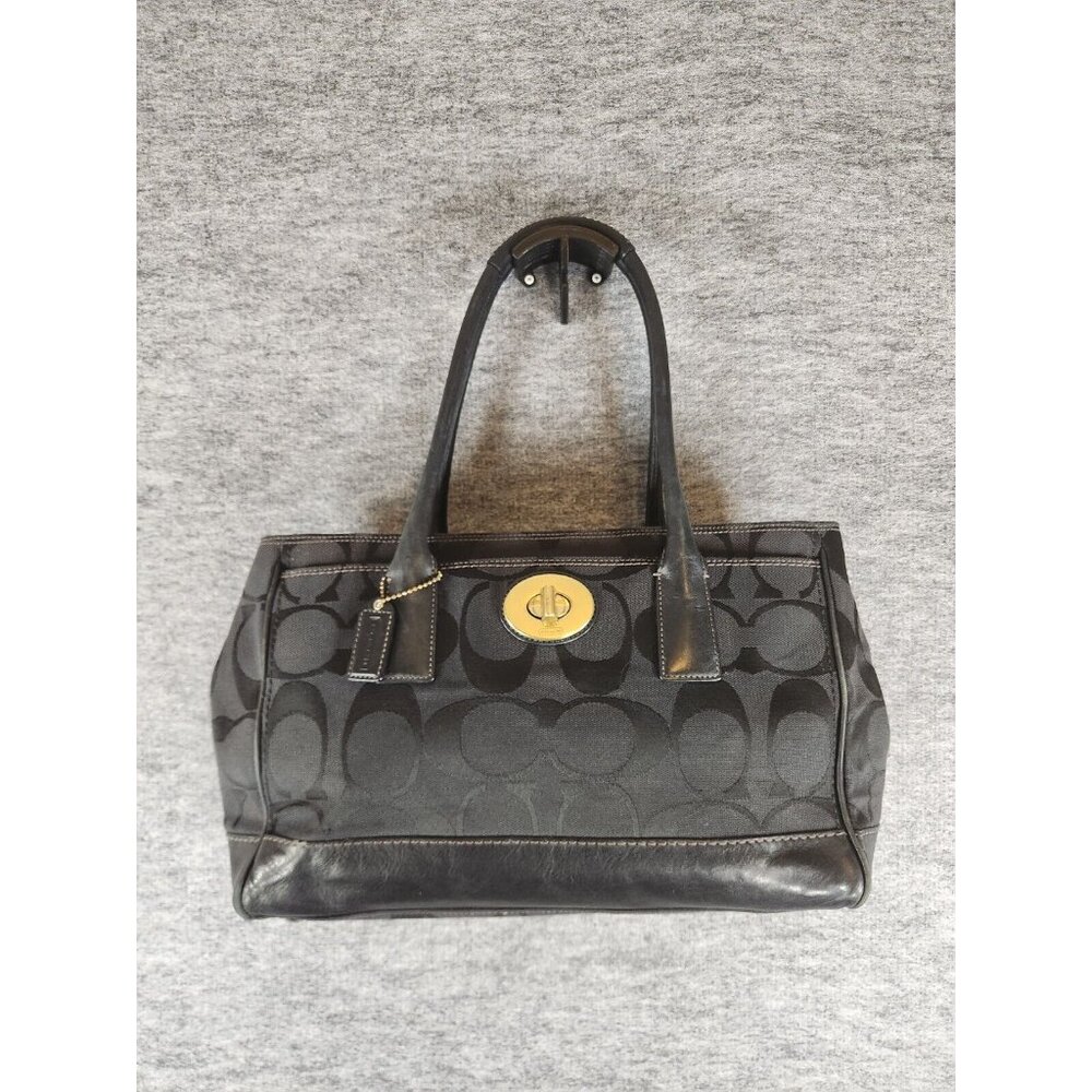 Coach Black Purse G0778-11558P Gold Turn Lock Canvas and Leather 9 x 5 x 14